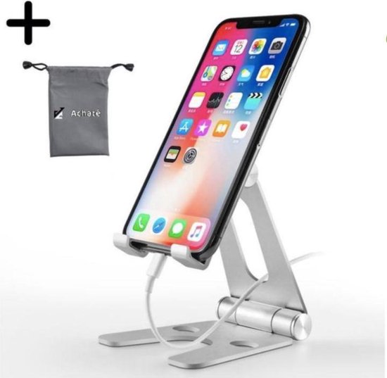 Achaté Telefoon Houder Inklapbare Stand|iPhone Standaard Voor Laptop, Computer of Tablet TikTok | Zilver - Achaté