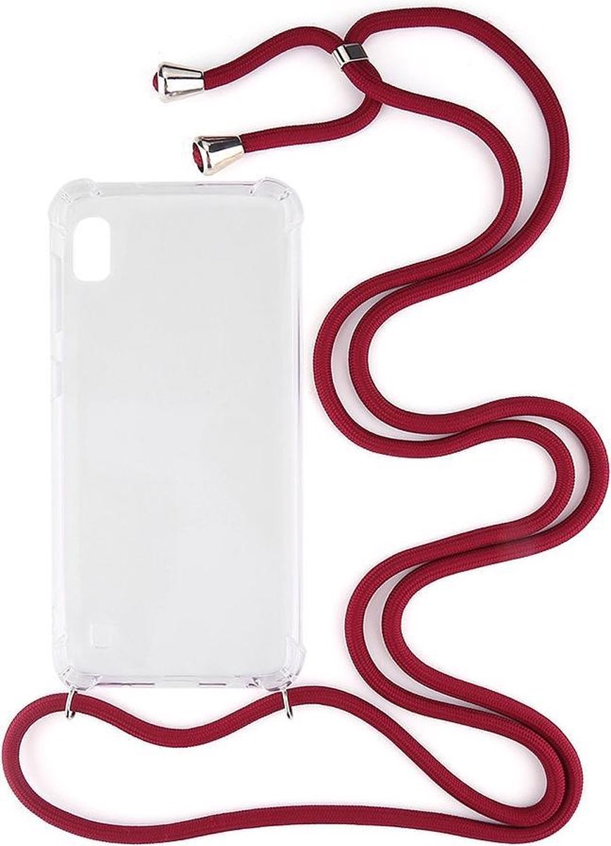 Shop4 - Samsung Galaxy A10 Hoesje - Zachte Back Case met Koord Donker Rood