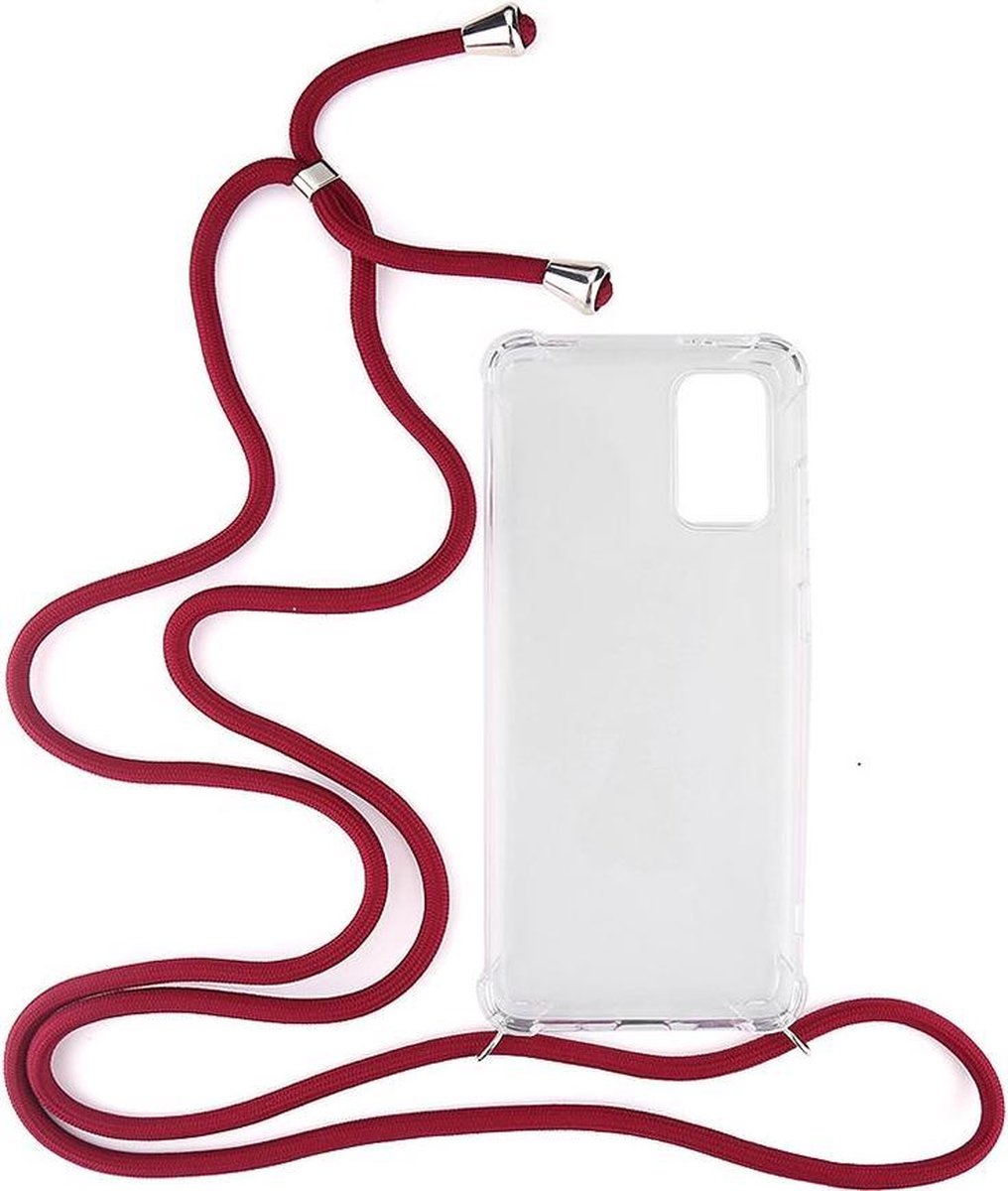 Shop4 - Samsung Galaxy S20 Plus Hoesje - Zachte Back Case met Koord Donker Rood