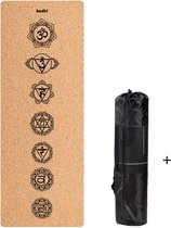 Tapis de yoga Bodhi avec imprimé chakras - liège et caoutchouc noir - Extra épais et large