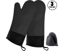 SWILIX ® Ovenwanten 2 stuks - Ovenhandschoenen - Siliconen Ovenwant - Zwart
