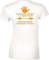 Dames T-shirt KEEP 1,5 METERS DISTANCE- NEON ORANJE- Maat L