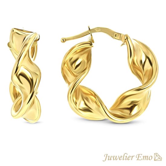 bol.com | Juwelier Emo - 14 Karaat Gouden Wokkel Oorbellen Dames - 22 MM