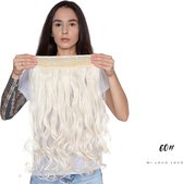 Wavy clip-in hairextension 60 cm lang krullend haar synthetisch, bleach blond kleur #60 van Mi Loco Loco hair extensions clip in haar