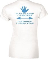 Dames t-shirt bedrukt met KEEP 1,5 METERS DISTANCE in Neon BLAUW -XL