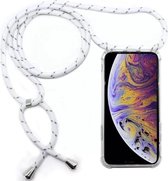 Feeling Peachy Telefoonhoesje met Koord White Stripes - Telefoonhoesje met koord iPhone 7/8 - Telefoonkoord - Backcover met koord -  Transparant Hoesje met Koord - Ketting Koord Te