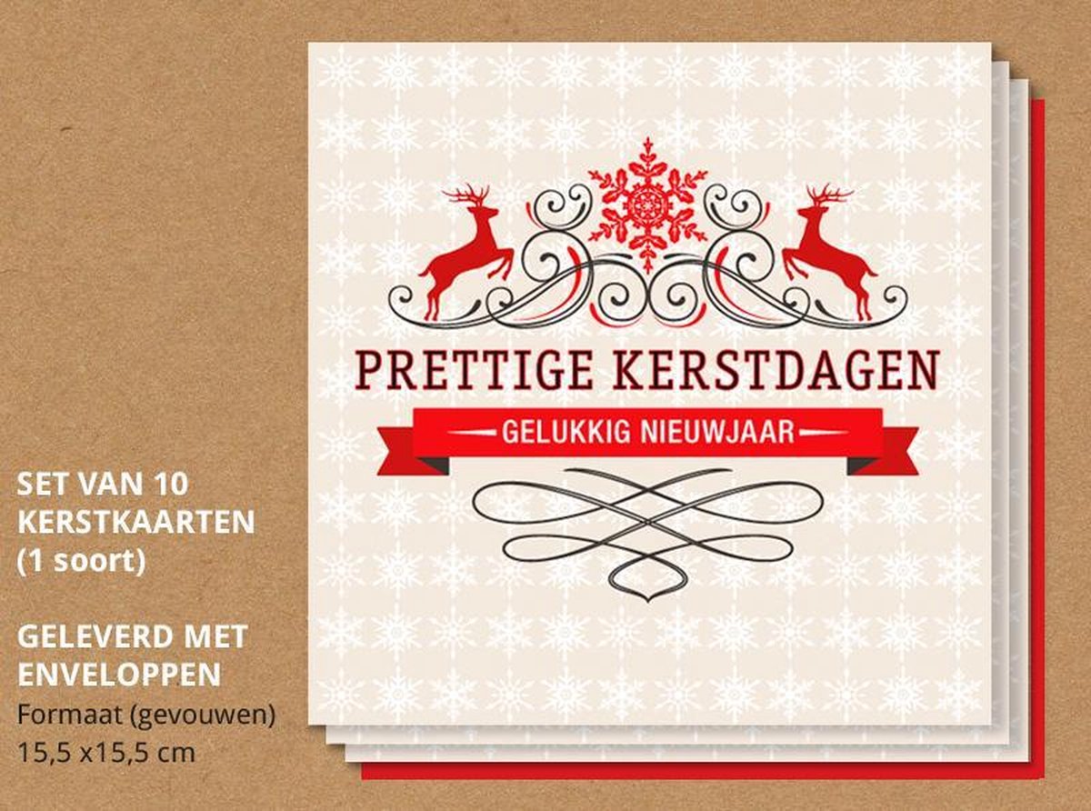 Luxe kerstkaarten met rode enveloppen, Hertjes - 10 stuks