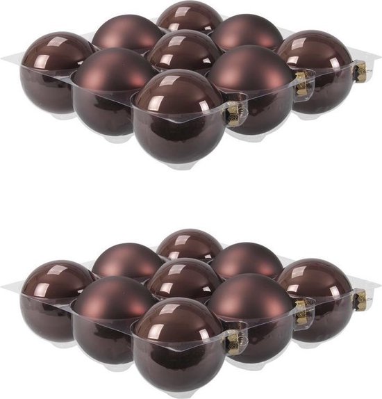 18x Donkerbruine glazen kerstballen 10 cm mat/glans