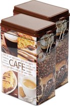 2x boîtes à café / boîtes de rangement rectangulaires marron avec imprimé café 19 cm - Boîte à café / boîte à café - Boîtes de rangement / boîtes de rangement