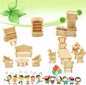 34 stuks 3D Houten Miniatuur poppenhuis meubels