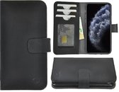 iPhone 11 Pro hoesje - Bookcase - Portemonnee Hoes Delux Echt leer Wallet case Zwart