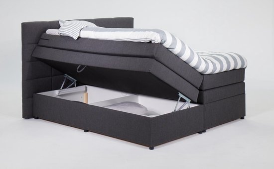 Beddenleeuw Boxspring Bed met opbergruimte - DeLuxe Yara - 90x200 - Incl. Hoofdbord + Matras en Topper - Antraciet - Beddenleeuw