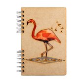 KOMONI - Duurzaam houten Notitieboek  Gerecycled papier - Navulbaar - A4 - Gelinieerd - Flamingo