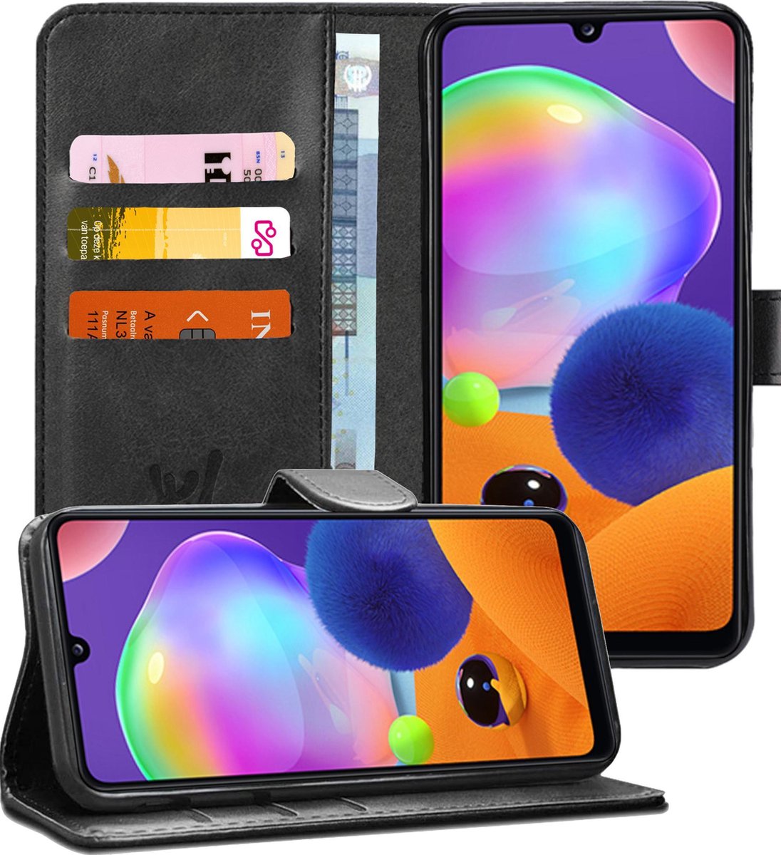 Hoesje geschikt voor Samsung Galaxy A31 - Book Case Kunstleer Pasjeshouder Zwart