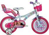 Dino Barbie Meisjesfiets - Kinderfiets voor Meisjes - 16 Inch 27 cm - Knijprem - Wit/Roze