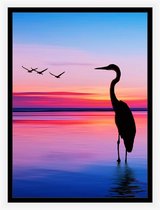 Zonsopgang posters- ooievaar poster - vogel - natuur poster – zee poster -oceaan wanddecoratie - 50x70 cm