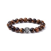 KRALEN ARMBAND TIJGEROOG MET LEEUW BEDELTJE - BRUIN