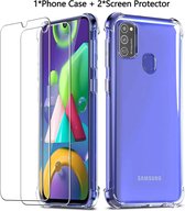 Samsung Galaxy M21 Hoesje - Anti Shock Hybrid Case & 2X Tempered Glas Combi - Transparant