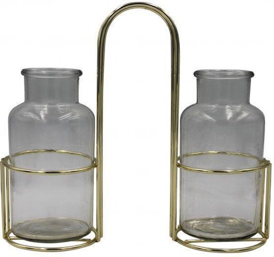 Viv! Home Luxuries glazen vaasjes in metalen houder - 27cm - topkwaliteit