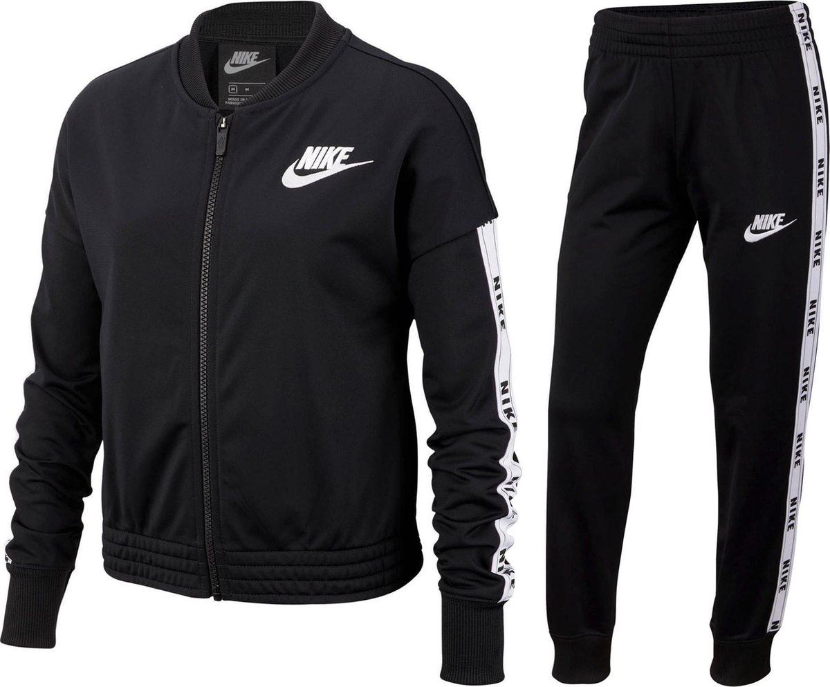 Nike Sportswear Tricot Trainingspak - Maat 116 - Meisjes - zwart/wit Maat L-116/128  | bol.com