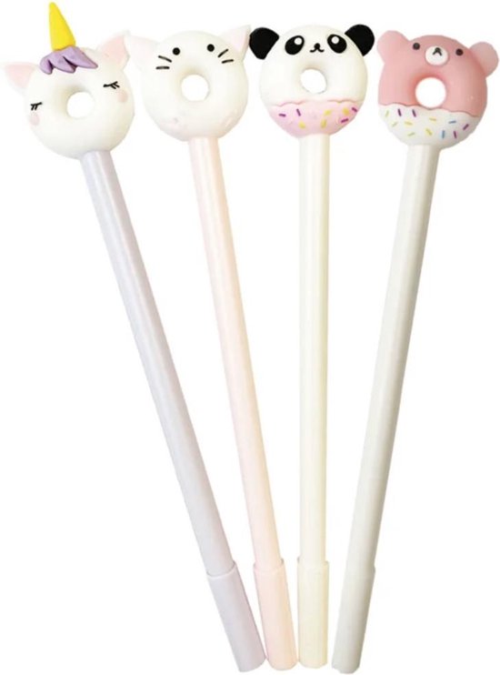 Stylos Kawaii Donut 4 pièces - Licorne / Panda / Chat / Ours