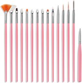 Nail Art Penselen Set 15 delig Roze - Gel / Acryl Penselen Nail Brush