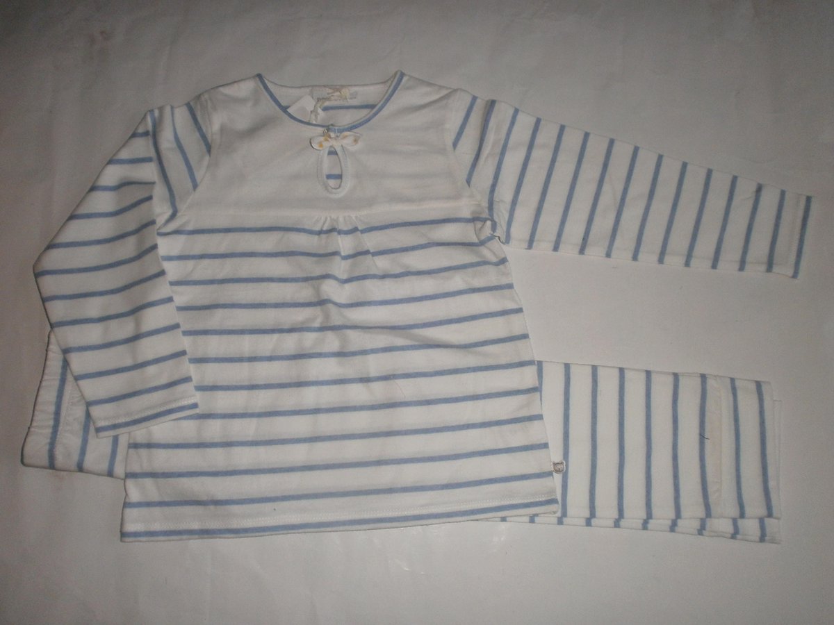 Noukie's Pyjama - Katoen - Meisje - Streep blauw - 6 jaar 116 wit / blauw