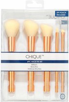 Chique Makeup Brush Rose 6pc Face Fix Kit Zip Pouch Included