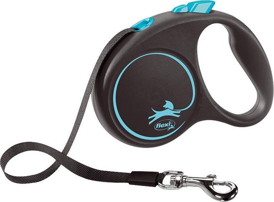 Hondenriem - looplijn - FLEXI rollijn BLACK DESIGN TAPE - M - BLAUW - 5 meter
