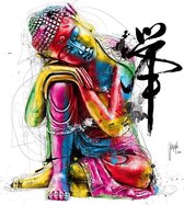Canvas Experts doek met Gekleurde moderne Buddha met text maat 80x80CM *ALLEEN DOEK MET WITTE RANDEN* Wanddecoratie | Poster | Wall art | canvas doek |