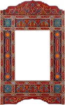 Handgeschilderd houten spiegel frame - 100 x 60 cm - Handgemaakt - Zouak Arabische, bohemian stijl - rode vintage look - M01