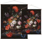 Stilleven met bloemen en een horloge, Abraham Mignon - Foto op Textielposter - 120 x 160 cm