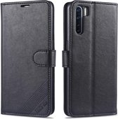 AZNS Oppo A91 Hoesje Wallet Book Case Kunst Leer Zwart