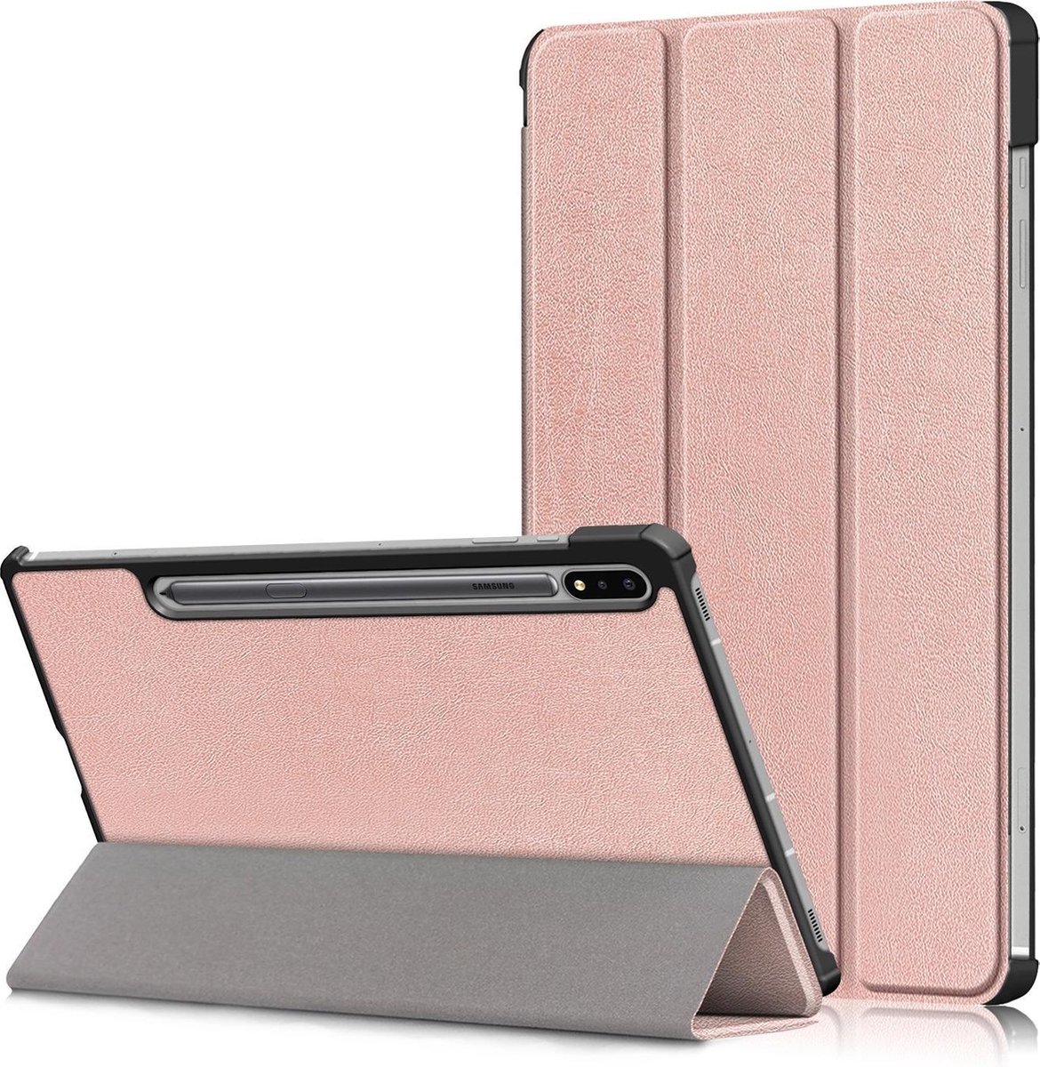Samsung Galaxy Tab S7 2020 Hoesje - 11 inch - Samsung Tab S7 Hoes Tri fold book case - Back Cover Rose Goud