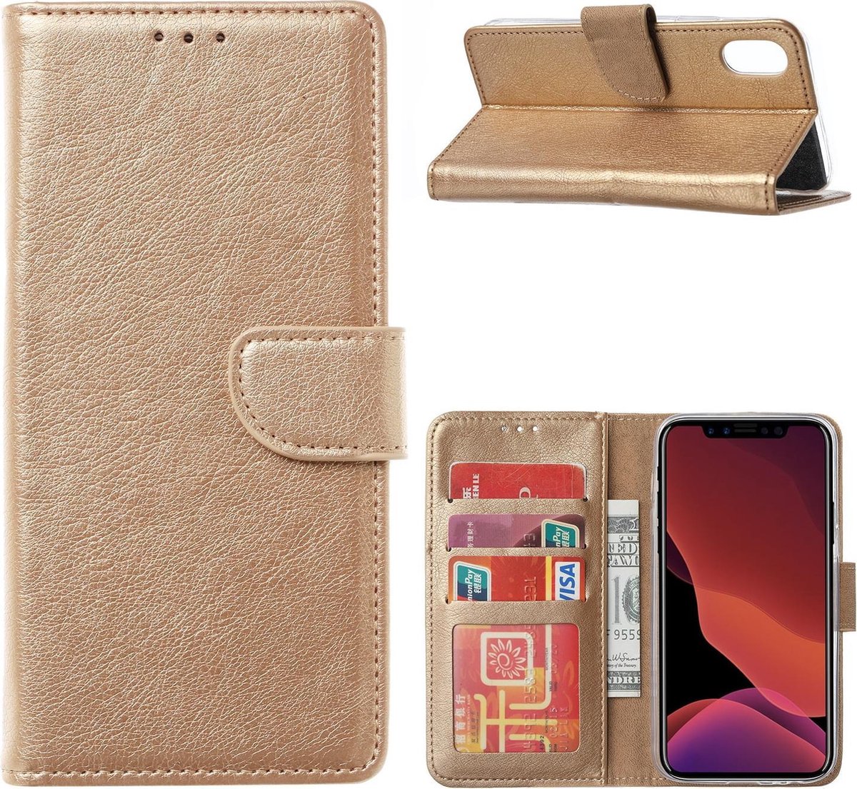 Huawei P40 Pro Flip Cover Goud met Pasjeshouder