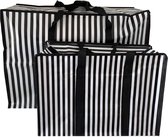 Big Shopper met rits set M & XL Strepen- Zwart - Set2