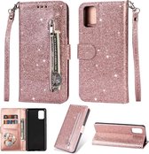 Samsung Galaxy A71 Glitter Bookcase hoesje Portemonnee met rits  - Rose Goud