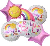 Verjaardags-Set(5Stuks)-1e Jaar-OneYear-MEISJE-Folie-Ballonnen 1 + 1 gratis