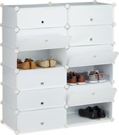 relaxdays étagère à chaussures 12 compartiments - armoire à chaussures XXL - grande étagère - plastique - système clic blanc