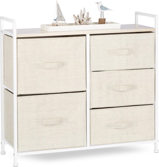 commode relaxdays en métal - meuble à tiroirs - commode - paniers beiges - système de tiroirs - armoire latérale F