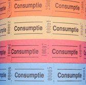 Gekleurde consumptiebonnen op rol mix (rood/geel/groen/blauw/oranje)- 5000 bonnen
