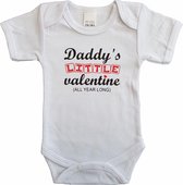 Witte romper met "Daddy's little valentine - all year long" - maat 68 - vader, vaderdag, babyshower, zwanger, cadeautje, kraamcadeau, grappig, geschenk, baby, tekst, bodieke