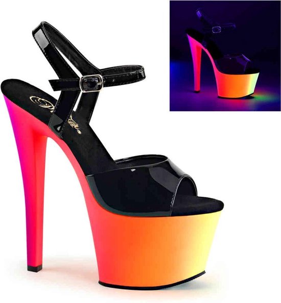 Pleaser - RAINBOW-309UV Sandaal met enkelband, Paaldans schoenen - Paaldans schoenen - 40 Shoes - Zwart/Multicolours