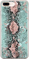 iPhone 8 Plus/7 Plus hoesje siliconen - Slangenprint pastel mint | Apple iPhone 8 Plus case | TPU backcover transparant