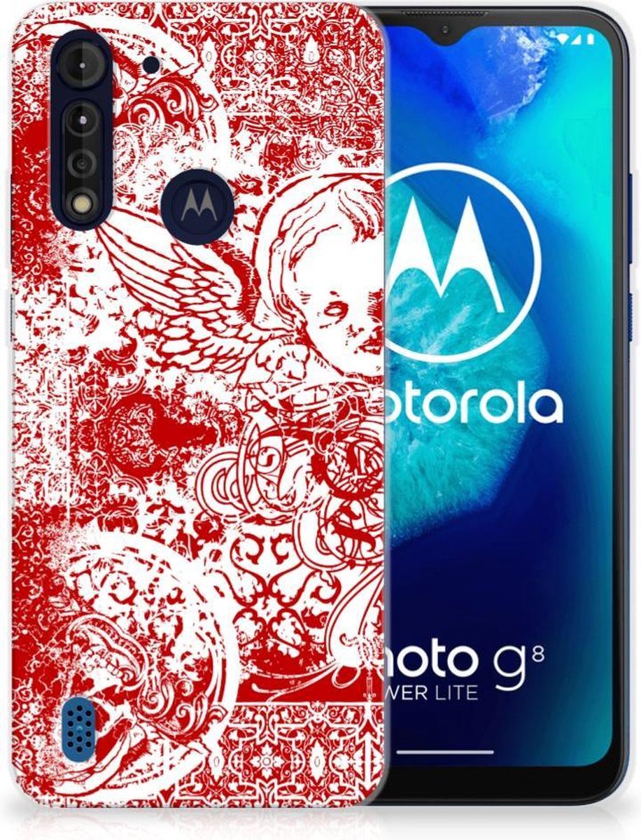 Silicone Back Case Motorola Moto G8 Power Lite Angel Skull Rood