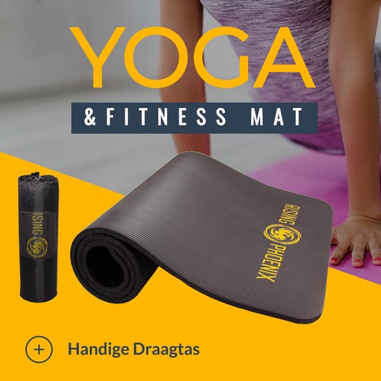 RP® Fitness Mat Yoga Mat 1,5 cm Sport Fitnessmat Anti Slip - Draagtas & Draagriem - Gym Workout Ebook & Poster - Zwart - Rising-Phoenix