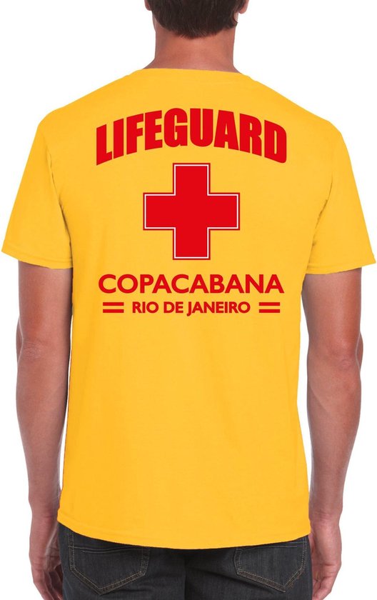 Lifeguard / strandwacht verkleed t-shirt / shirt Lifeguard Copacabana Rio De Janeiro geel voor heren - Bedrukking aan de achterkant / Reddingsbrigade shirt / Verkleedkleding / carnaval / outfit L - Bellatio Decorations