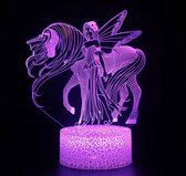 Fee met Eenhoorn nachtlamp.  Eenhoorn en Fee / Elf lamp. Unicorn, Fairy multicolor lamp.