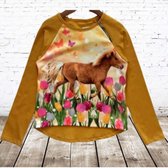 Shirt met paard oker geel -s&C-86/92-Longsleeves meisjes