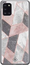 Samsung A31 hoesje siliconen - Stone grid marmer | Samsung Galaxy A31 case | Roze | TPU backcover transparant